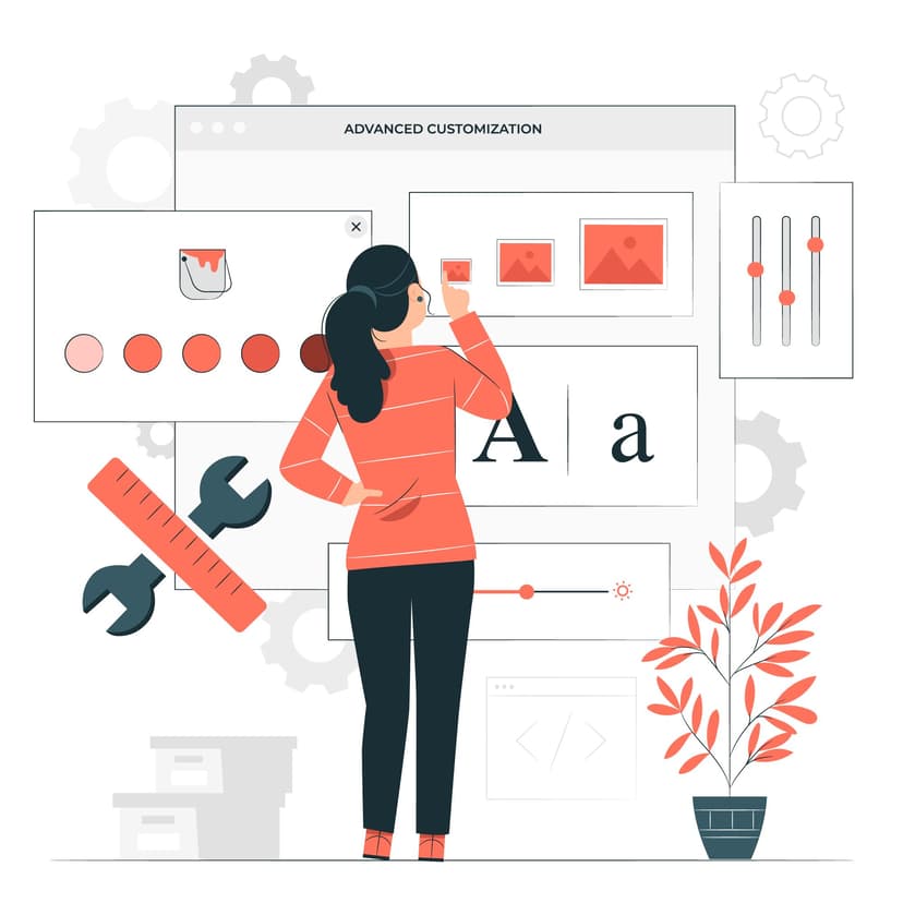 Illustration eines Designers, der Farben und Typografie anpasst